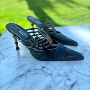 Michael Shannon Black Strappy Heels with Bamboo Heel